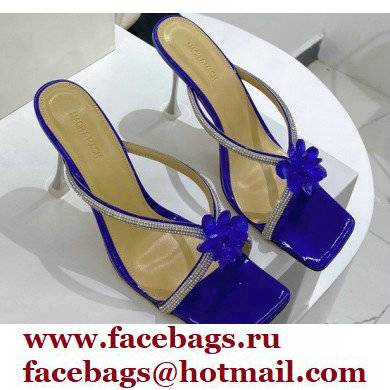 Mach & Mach Heel 9.5cm Crystal and Rose Flower Mules Blue 2022